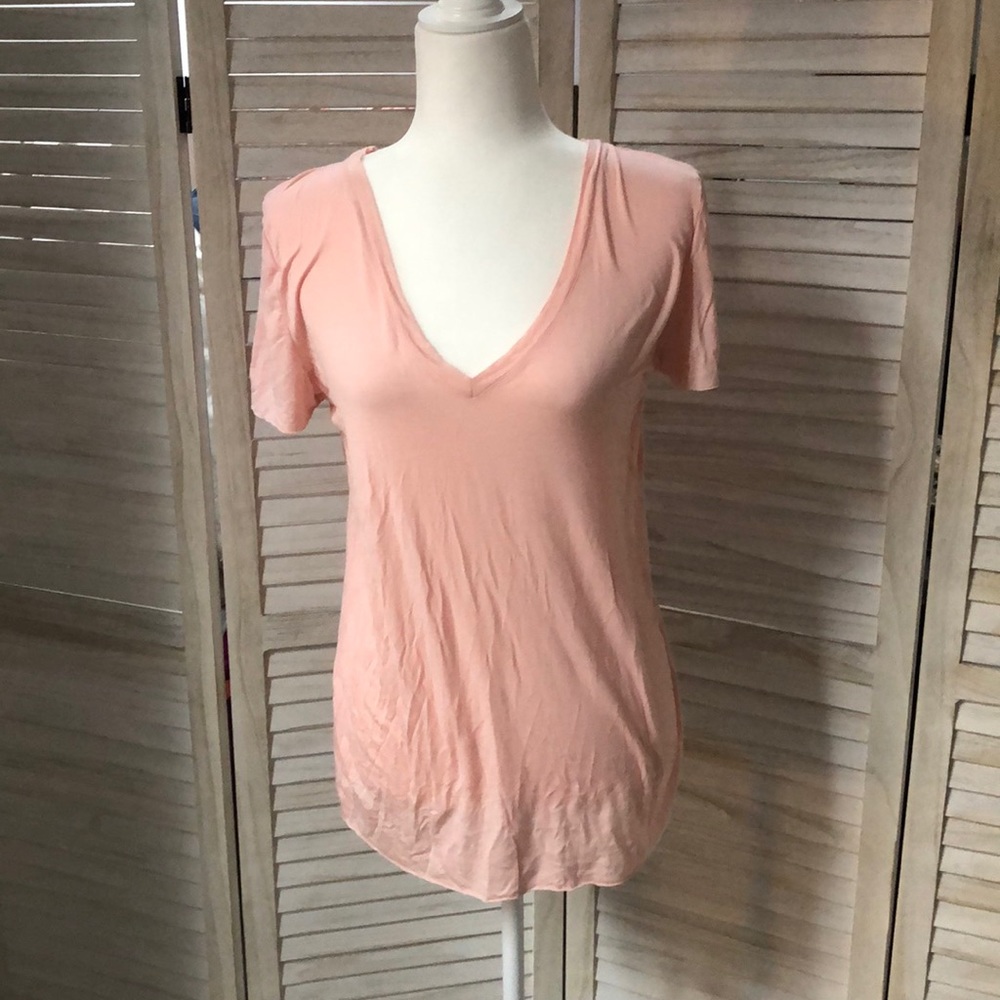 Blush Raw Hem V Neck Modal Tee
